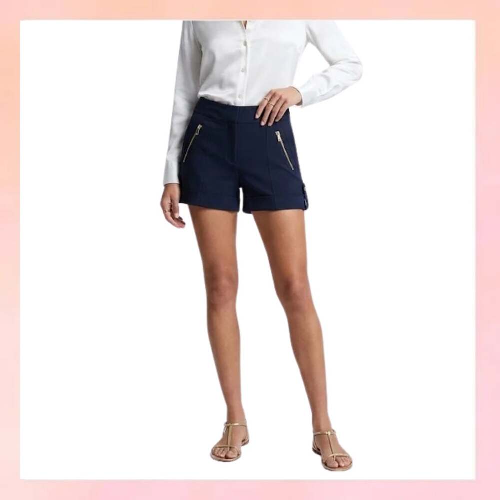 Caché Navy Blue Gold Zipper Cuffed Shorts 6